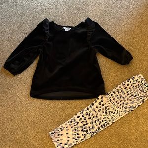 Pippa & Julie 12 M set black velvet top and leopard leggings